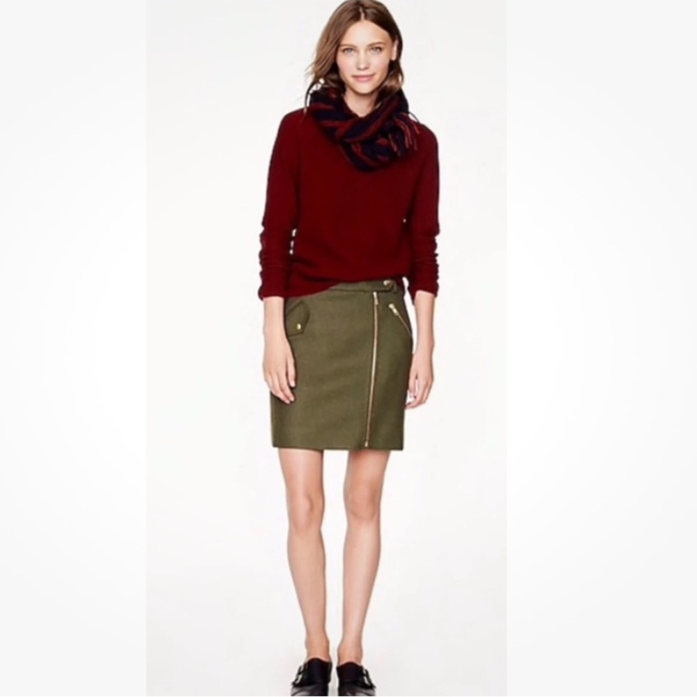 J. Crew Army Green Wool Moto Mini Skirt Size 0